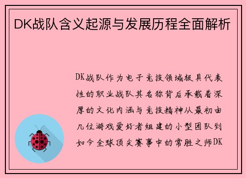 DK战队含义起源与发展历程全面解析